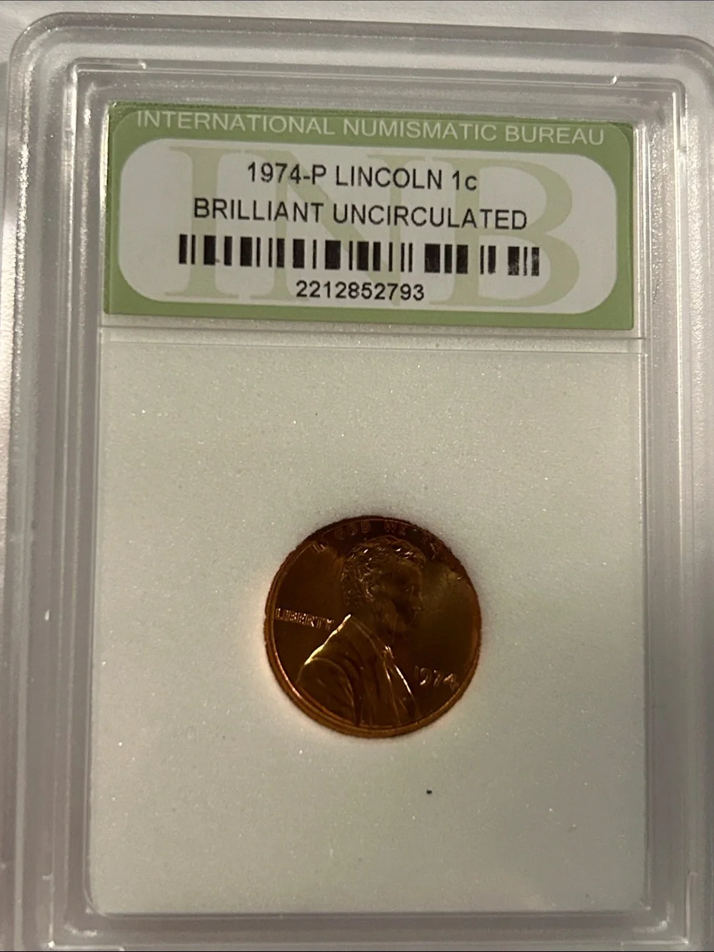 1974-P Lincoln 1c Uncirculated Copper Cent in Clear Protective Case